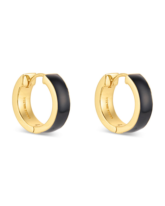 Love Links Enamel Earrings - Black on Gold