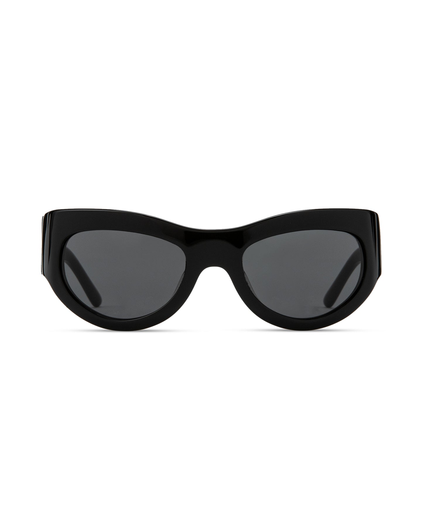 Front view | Mask sunglasses with black lenses and black frames | Acetate | Swim | Women's sunglasses | Karen Wazen Eyewear