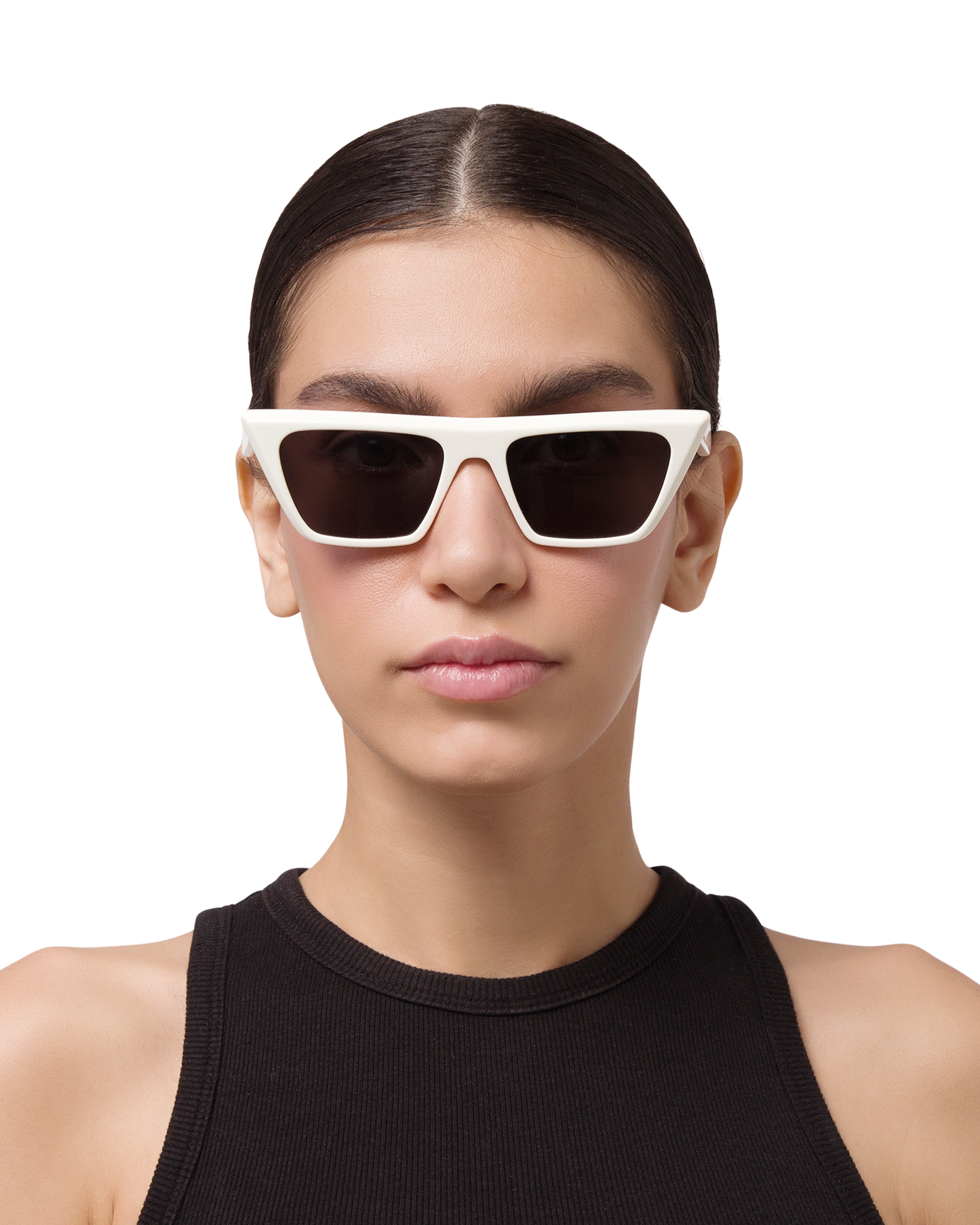 Aura - Cream in Black Sunglasses