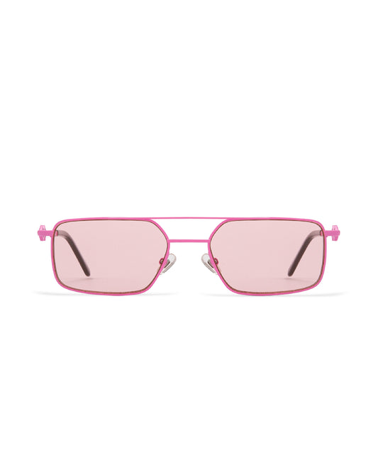 Front view | Rectangle sunglasses with black lenses and black frames | Metal | Devon| Women's, men's, and unisex sunglasses | Karen Wazen Eyewear