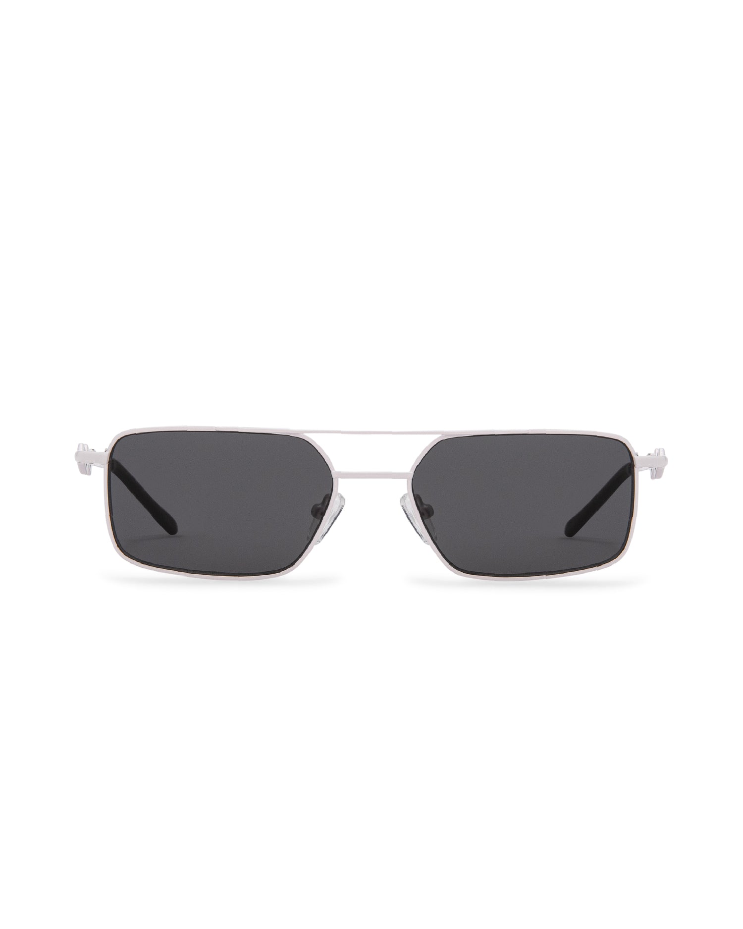 Front view | Rectangle sunglasses with black lenses and white frames | Metal | Devon| Women's, men's, and unisex sunglasses | Karen Wazen Eyewear