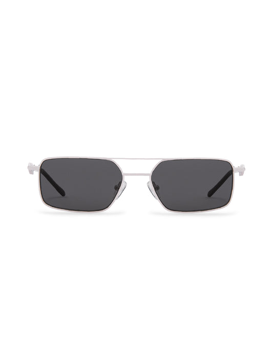 Front view | Rectangle sunglasses with black lenses and white frames | Metal | Devon| Women's, men's, and unisex sunglasses | Karen Wazen Eyewear