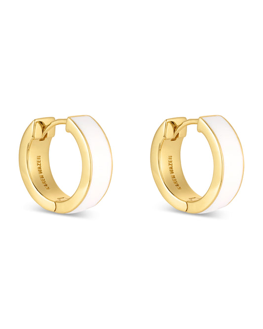 Love Links Enamel Earrings - White on Gold
