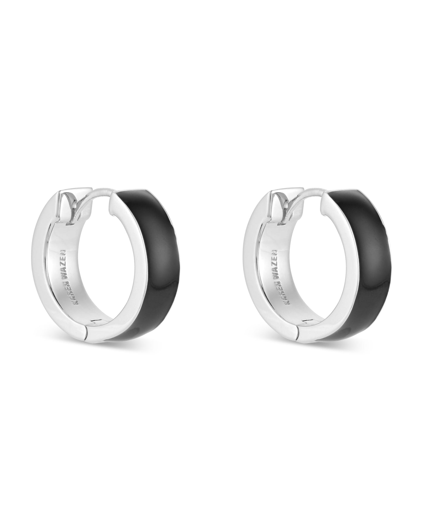 Love Links Enamel Earrings - Black on Silver