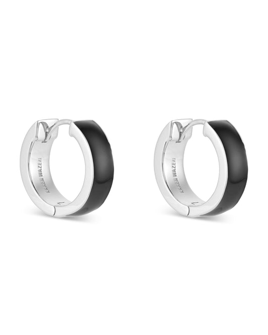 Love Links Enamel Earrings - Black on Silver
