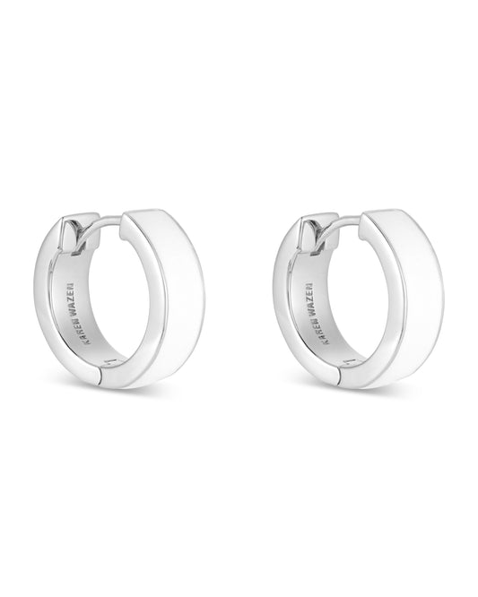 Love Links Enamel Earrings - White on Silver