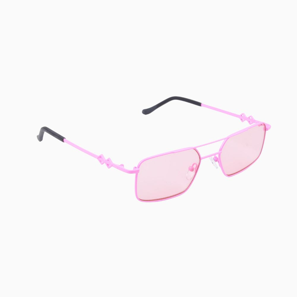 Side view | Rectangle sunglasses with pink lenses and pink frames | Metal | Devon| Women's, men's, and unisex sunglasses | Karen Wazen Eyewear