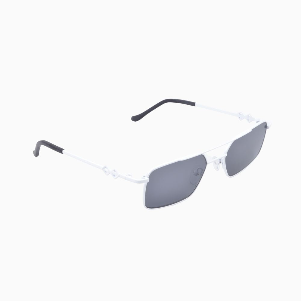 Side view | Rectangle sunglasses with black lenses and white frames | Metal | Devon| Women's, men's, and unisex sunglasses | Karen Wazen Eyewear