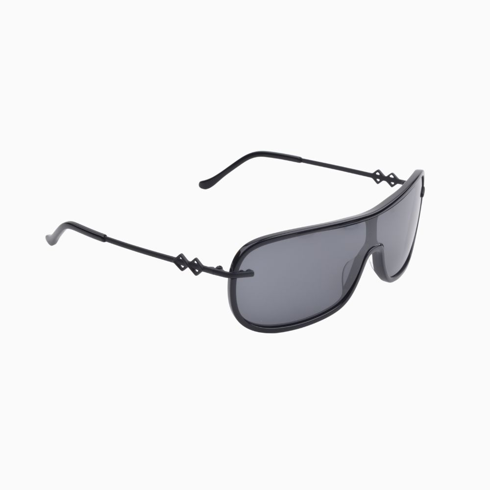 Side view | Mask sunglasses with black lenses and black frames | Acetate & Metal | Jordan | Women's sunglasses | Karen Wazen Eyewear