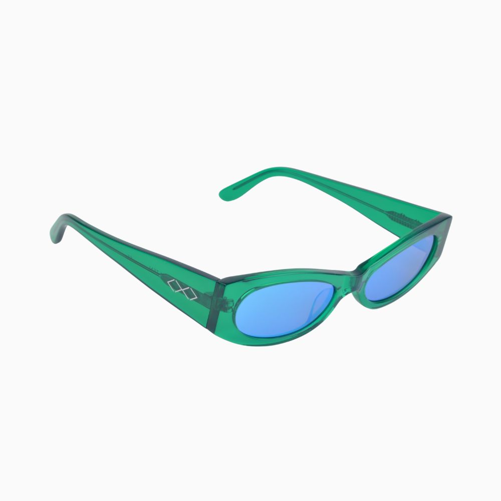 Side view | Cat-like sunglasses with green mirror lenses and green frames | Acetate | Ciara | Women's sunglasses | Karen Wazen Eyewear