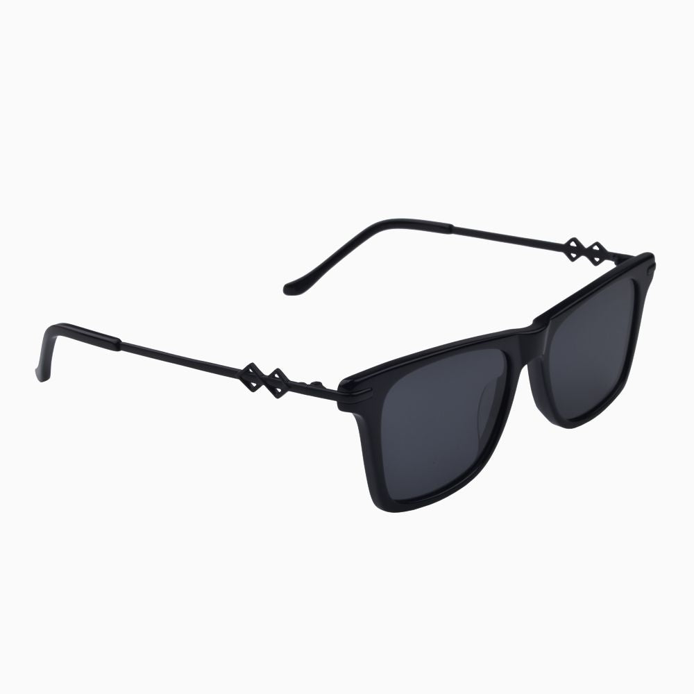 Side View | Wayfarer sunglasses with black lenses and black frames | Metal | Harper | Women's, men's, and unisex sunglasses | Karen Wazen Eyewear