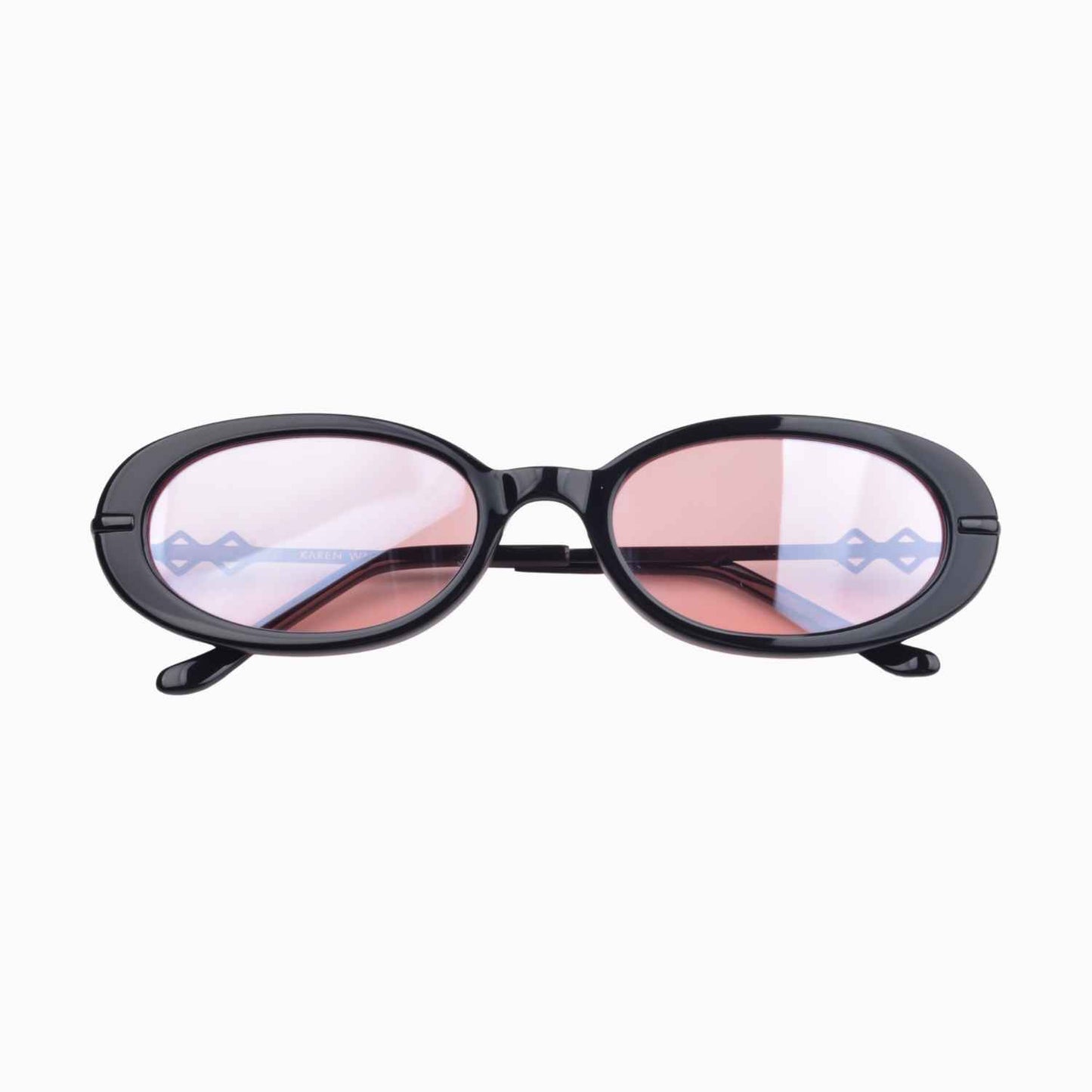 Front view | Oval sunglasses with pink lenses and black frames | Metal & Acetate | Olivia | Women's sunglasses | Karen Wazen Eyewear