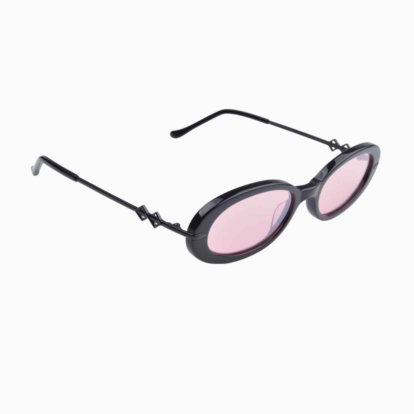 Side view | Oval sunglasses with pink lenses and black frames | Metal & Acetate | Olivia | Women's sunglasses | Karen Wazen Eyewear