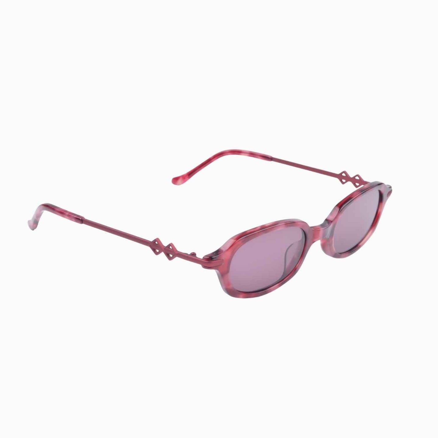 Side view | Rectangle round sunglasses with pink lenses and pink tortoise frames | Metal & Acetate | Carolyn | Women's sunglasses | Karen Wazen Eyewear