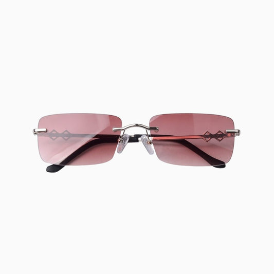 Front view | Frameless rectangle sunglasses with red lenses and silver frames | Metal | Layla | Women's sunglasses | Karen Wazen Eyewear