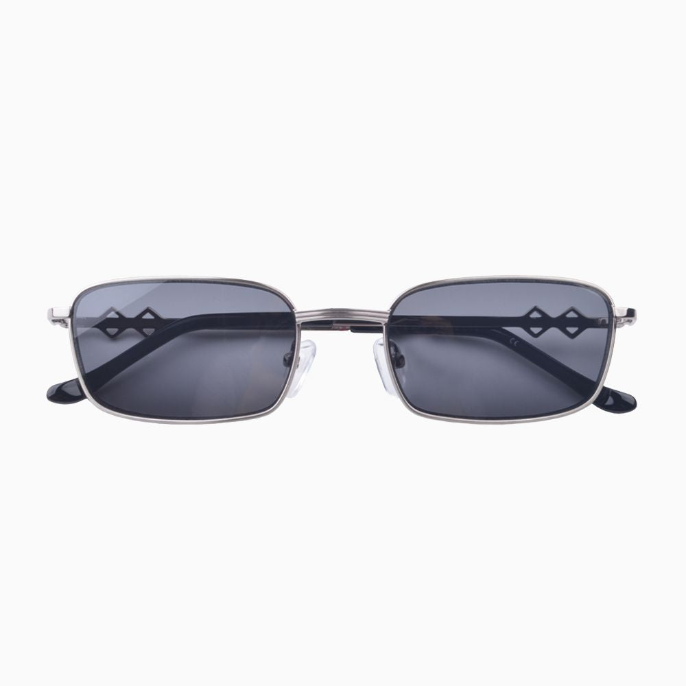 Front view | Rectangle sunglasses with black lenses and silver frames | Metal | Ellis | Women's sunglasses | Karen Wazen Eyewear