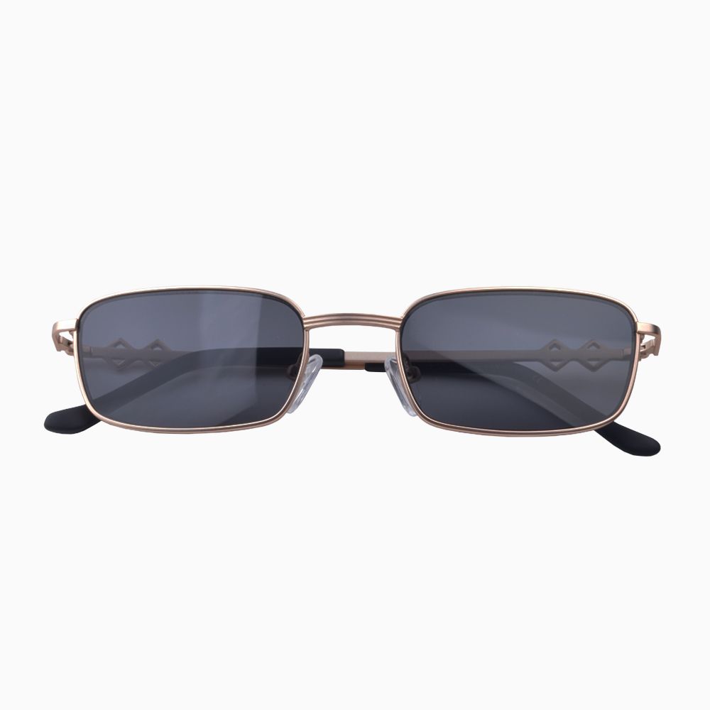 Front view | Rectangle sunglasses with black lenses and gold frames | Metal | Ellis | Women's sunglasses | Karen Wazen Eyewear