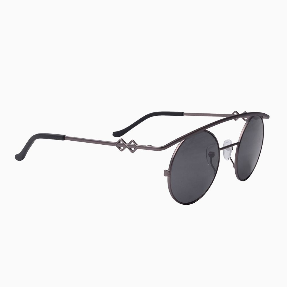 Side view | Round sunglasses with black lenses and black frames | Metal | Retro's XL | Women's, men's, and unisex sunglasses | Karen Wazen Eyewear