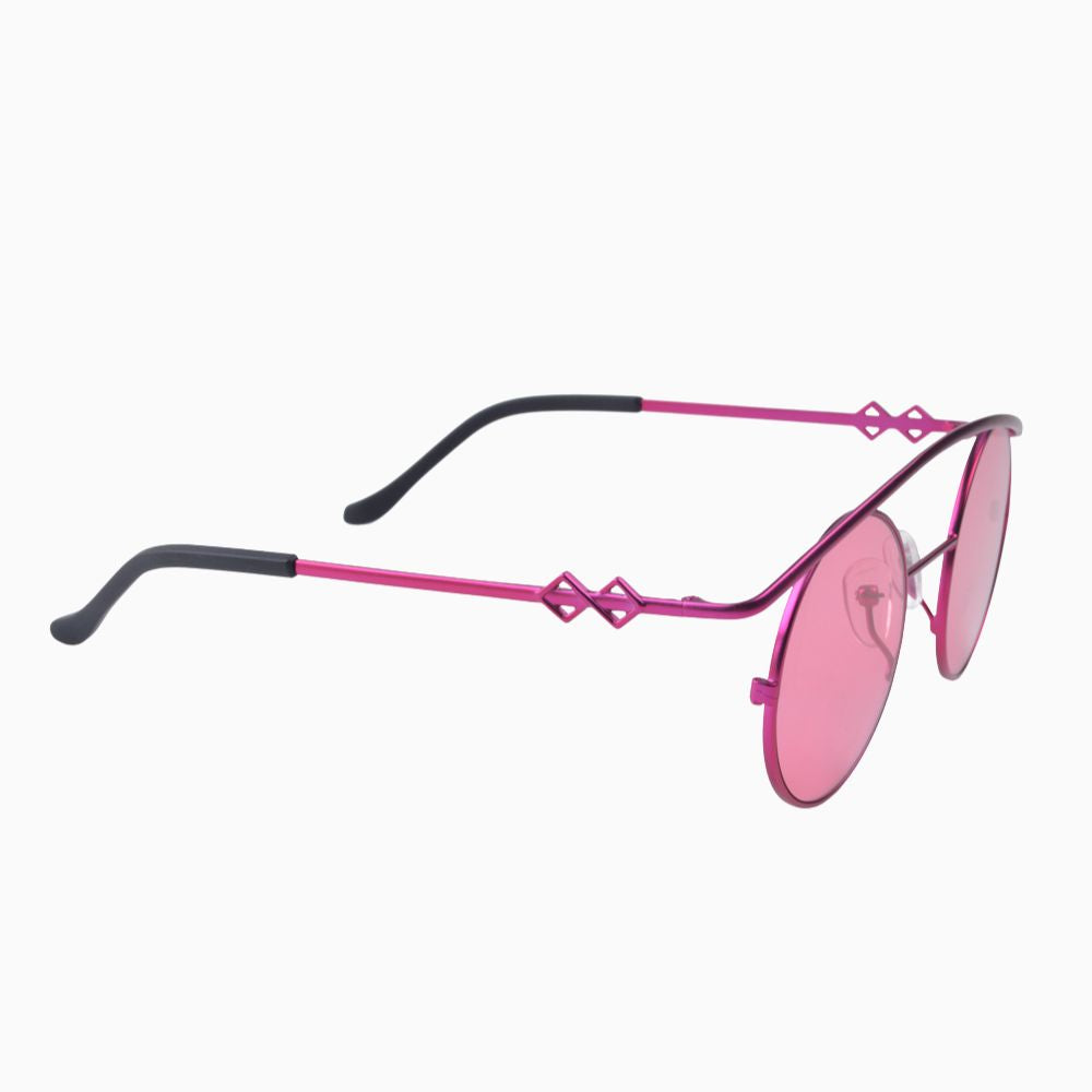 Side view | Round sunglasses with pink lenses and pink frames | Metal | Retro's XL | Women's, men's, and unisex sunglasses | Karen Wazen Eyewear