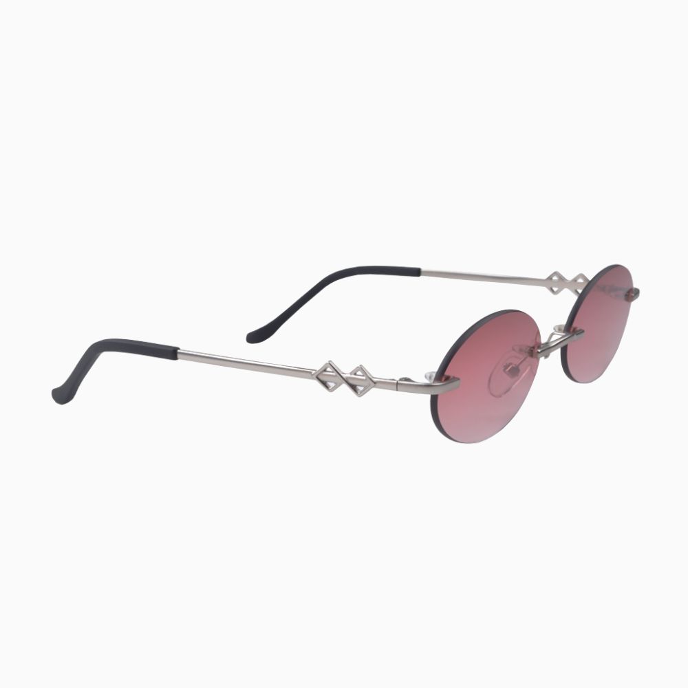 Side  view | Oval sunglasses with red lenses and silver frames | Metal | Vicky | Women's sunglasses | Karen Wazen Eyewear