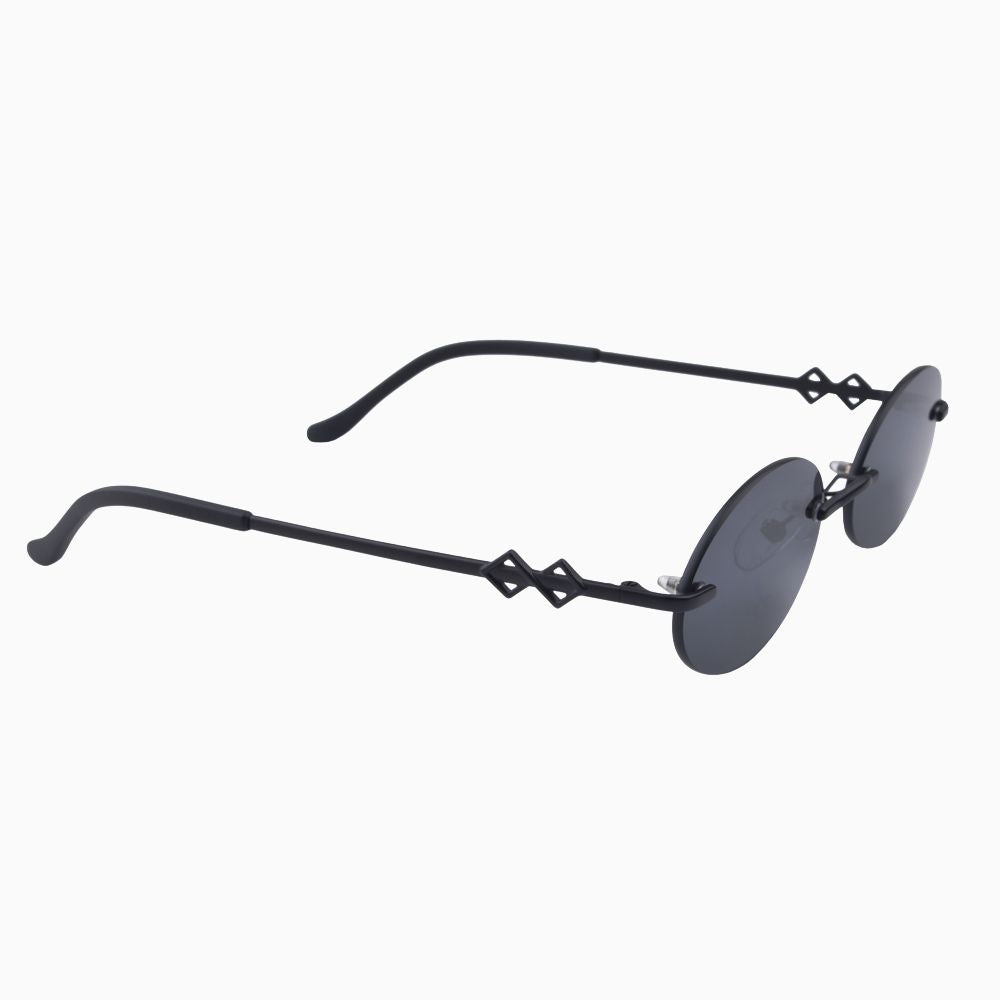 Side view | Oval sunglasses with black lenses and black frames | Metal | Vicky | Women's sunglasses | Karen Wazen Eyewear