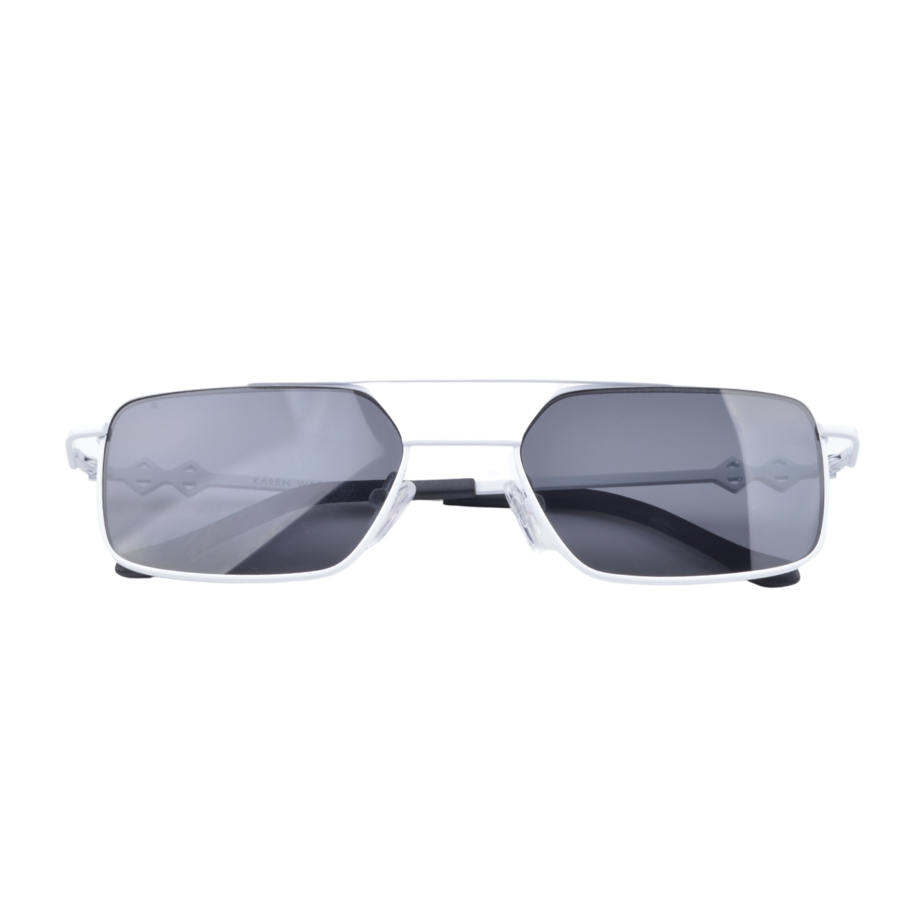 Front view | Rectangle sunglasses with black lenses and white frames | Metal | Devon| Women's, men's, and unisex sunglasses | Karen Wazen Eyewear