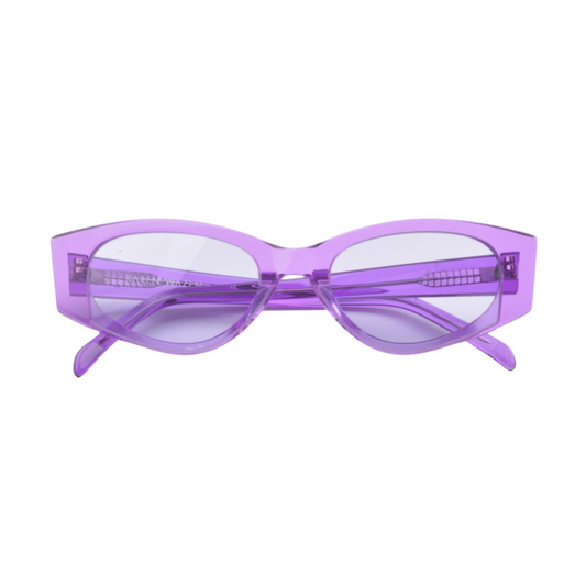 Front view | Cat-like sunglasses with purple lenses and purple frames | Acetate | Dixy | Women's sunglasses | Karen Wazen Eyewear